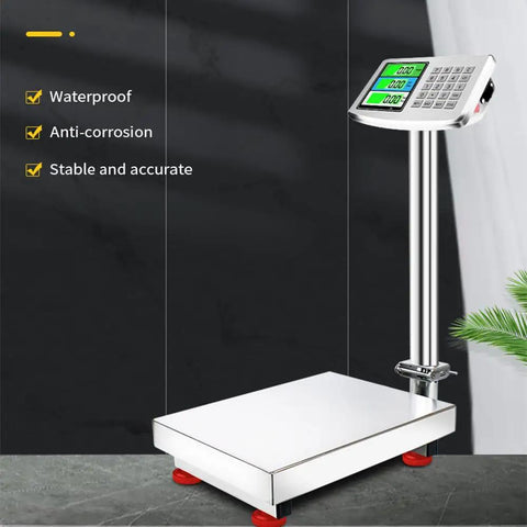 Heavy Duty Workhorse Foldable Digital Platform Scale No Sweat Go To For Postal Shipping And Luggage Checking Big Load Capacity Weighing Machine With Durable Steel Surface And Switchable Units, stainless steel design with green LCD.