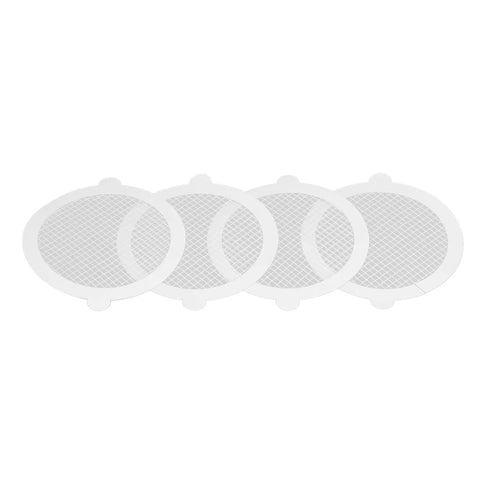 Saluaqui Fiberglass Shower Drain Hair Catcher 50pcs 11cm (50 Pieces) showing four white mesh drain protectors.