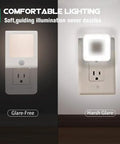 3 Pack No Fuss Motion Sensor Dimmable LED Night Lights plug in showing soft versus harsh glare effect