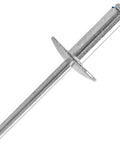 Close-up of a single aluminum rivet from the 30 Piece Large Flange Blind Rivet Set Aluminum Pop Rivets Assortment Kit With Five Eighth Inch (16 Mm) Flange Diameter And 3 16 X 1 Inch (4.8 X 25 Mm) Rivets For Fast Heavy Duty Repairs On Metal And Wood Projects.
