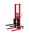 Heavy Duty Manual Hydraulic Electric Forklift Truck With Smooth Lifting And Easy Push Handle For Warehouse Logistics Handling Mobile Pallet Jack 1.0T Capacity, red with black forks.