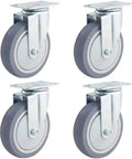 Heavy Duty Swivel Caster Wheels Set Of 4 100 Mm Non Marking Rubber Casters With Locking Brakes, gray wheels on metal mounts.