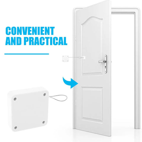 Self Closing Door Closer With 1.2m Wire, No Fuss Install White ABS Plastic shown on white door