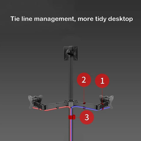 Heavy Duty Floor TV Stand For Triple Displays With Fully Adjustable Arms For 14 To 27 Inch Screens showing cable management system.