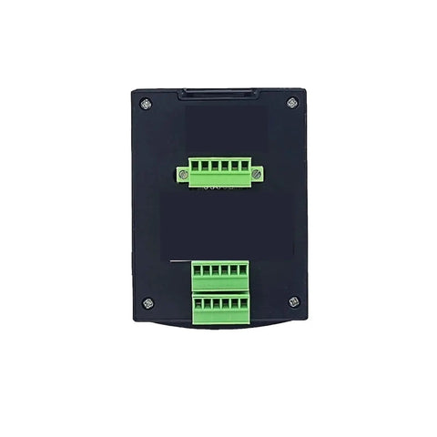 Stepper And Servo Motor Controller With Pro Grade Five Digit Display And Positive And Negative Limit Communication, black module with green terminal blocks