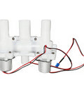 12V DC Smart Toilet Bidet Dual Solenoid Water Valve Manifold ZNF-A 0.5-8 Bar Pulse Width 30ms three threaded ports, front view