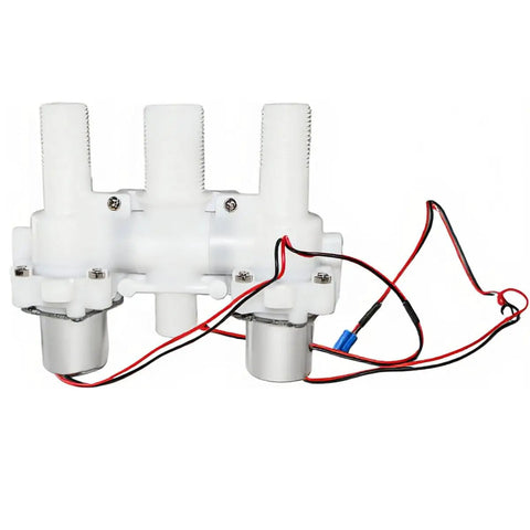 12V DC Smart Toilet Bidet Dual Solenoid Water Valve Manifold ZNF-A 0.5-8 Bar Pulse Width 30ms three threaded ports, front view