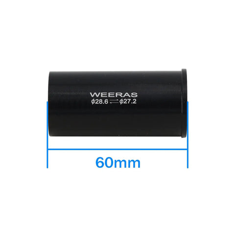 Black aluminum Seatpost Shim 60mm Length For 27.2mm To 28.6mm Bike Tubes with size markings visible.