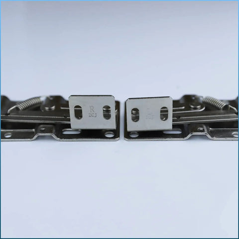 Heavy Duty Steel Tip Out Tray Hinges For 45 Degree Cabinet Drawer Pullouts featuring brushed nickel scissor hardware close-up view.