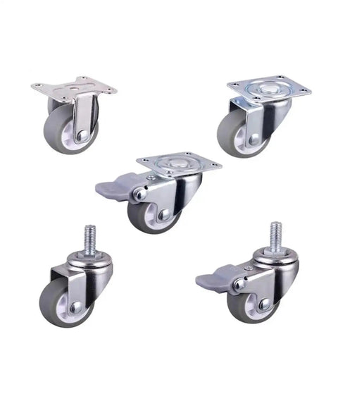 Four Pack Silent TPE Furniture Caster Wheels One Inch Plus Two Inch Lightweight Universal Screw Base Gray Chair Casters With Secure Brake Lever Glides Smooth As Butter Dang Quiet Roll For Home Office Heavy Duty Floor Safe.