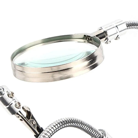 Close-up of Third Hand Soldering Station with 3X LED Magnifying Lamp and flexible arm.