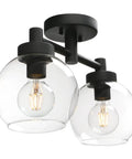 Two Light Globe Glass Ceiling Light Fixtures Semi Flush Mount For Living Room Kitchen Hallway Bathroom Loft Modern Retro Style Lighting Lamp With Easy Install, black finish, showing clear glass shades with exposed bulbs.