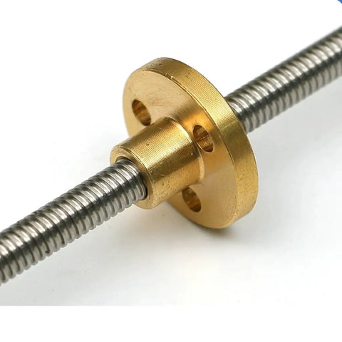 Heavy Duty T5 Lead Screw 304 Stainless Steel Rod With Copper Nut For 3D Printer Z Axis showcasing copper nut and threaded rod detail.