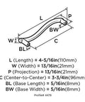 Diagram showing dimensions of 3-3/4 Inch Center To Center Satin Nickel Cabinet Pull In Everyday Heritage Style with measurements in inches and mm