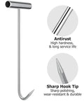 2 Pack Heavy Duty Manhole Cover Hook Lifter T Shaped Stainless Steel Manhole Lifting Hooks Workhorse Lifting and Pulling Tool for Septic Tanks Storm Drains Sewer Lids and More 11.4 Inch, showing T-shaped design and sharp hook tip with antirust features.