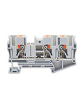10 Pack Of Durable Gray Push In Din Rail Terminal Blocks featuring tool free quick connect three wire contacts for zero hassle cable splicing.
