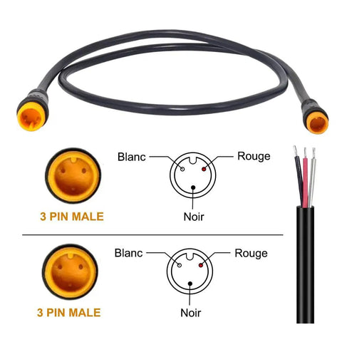 Male to Male Ebike Extension Cable for Electric Bike Display and Gear Shift Sensor, 2Pin 3Pin 5Pin Waterproof Connectors, Expand Ebike Light and Twist Throttle, IPX6 All Weather, 50 cm, Yellow