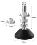 Set Of 4 M10 Adjustable Threaded Levelers With T Nuts Built Tough Swivel Base Feet, 80mm base, 10mm thread size.