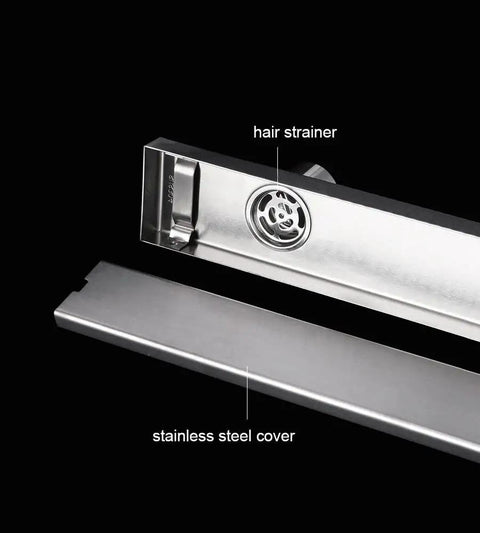 Linear Shower Drain With Plate Cover Or Tile Insert, 12 Inch Rectangle Floor Drain With Offset Side Outlet, Brushed Stainless Steel, 11.8x4.3 Inch