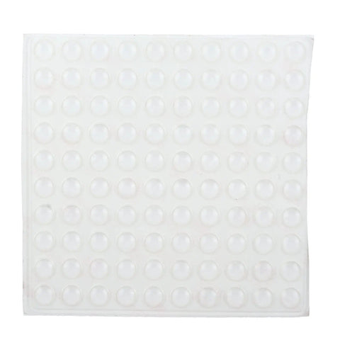 Sheet of self adhesive no slip transparent rubber buffer pads for tables, chairs, photo frames and furniture, clear with strong acrylic adhesive