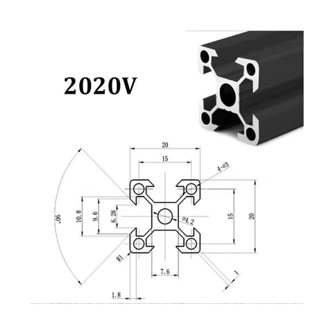 2 Pack 20x20 Aluminum Extrusion Profiles Frame Kit In Black 100 To 1000mm Dual Track diagram and close-up view
