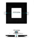 Ultra Thin 4 Inch Square LED Recessed Lighting Kit with Black Trim front and side view showing dimensions