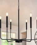 Black Farmhouse Chandeliers For Dining Room 26 Inch 6 Light Modern Candle Linear Traditional Metal Hanging Ceiling Light Fixture