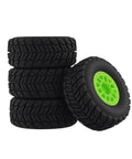 Pre Glued Wheel And Tire Set For Arrma One Sixteenth Mojave Grom RC Car Upgrade Green Rim Rubber With Internal Foam Durable Plastic Rim Easy Install Ready To Run Desert Truck Ready Performance, 4 black tires with green rim