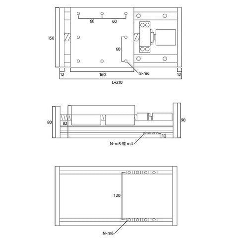 Technical diagram of 700mm Stroke High Load CNC Heavy Duty Precision Sliding Module With Double Linear Rail Ball Screw for positioning.