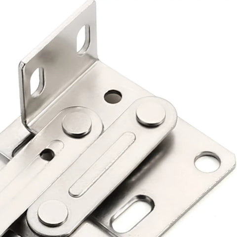 Close-up of nickel-plated steel scissor hinge for front drawers, part of 2 Pack Tip Out Tray Hinges For Kitchen Sink And Bathroom Cabinets.