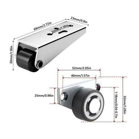 Image of Heavy Duty Anti Sagging Gate Stabilizer Roller Wheel With Slick Silenced Bearings and Tough As Nails Floor Cushion Pads measurements.