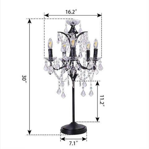 Dope Farmhouse Crystal Table Lamp With Five Candelabra Lights Black Finish 30 Inches Tall For Living Room Reading Room Bedroom And Office Decor Features Crystal Droplets And Classic Craft Style