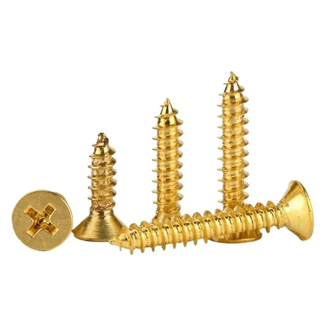 Brass Phillips Countersunk Head Self Tapping Wood Screws M5x25 5 Pack showing dual end thread design