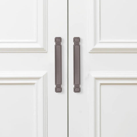 2 Pack Zinc Alloy Kitchen Cabinet Door Handles Retro Drawer Pulls Vintage Wardrobe Handles for Home and Office Furniture Hardware Stylish Easy Grip Pulls for Cabinets and Dressers installed on white cabinet doors