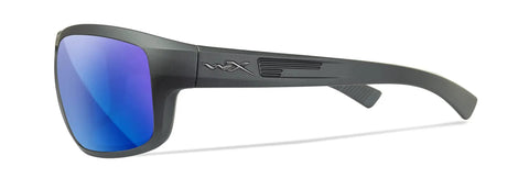 Side view of Dope Captivate Polarized Sunglasses With Blue Mirror Lenses And ANSI Z87 Safety For Men And Women UV Eye Protection Black Frames.