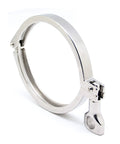 Tri-clamp ferrule clamp, side view, stainless steel 4-inch with wing nut