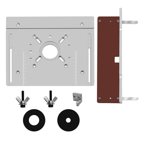Upgrade Your Shop With This Premium Aluminum Alloy Router Table Insert Plate Set, featuring a 9.4x7.9 inch plate and mounting hardware.