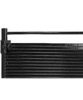Upgrade Your Ride With This Heavy Duty Transmission Oil Cooler Perfect For The Nissan Titan XD From 2016 To 2019 Equipped With A 5.6L Engine Keeping Your Gearbox Cool And Reliable On The Road Without Overheating. Black aluminum transmission oil cooler, front view