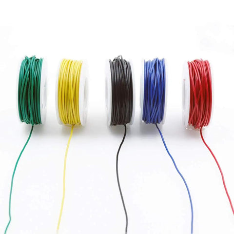 Five Pack 26Ft Copper Hookup Wire Kit 24 AWG Solid Core Jumper Wires Tinned Copper Color Coded For Breadboarding And DIY Electronics Projects Great For Low Voltage Wiring