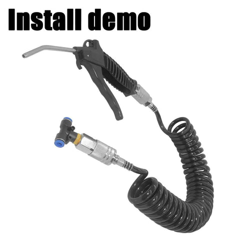 Heavy Duty Air Blow Gun Kit With 16 Ft Coiled Polyurethane Hose, nozzle and connector for pneumatic air duster usage.