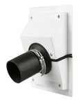Slick White Wall Penetration Cover Kit For Ac Line Sets With Split Design To Hide Pipes Close Up showing gray rubber gaskets and black pipe