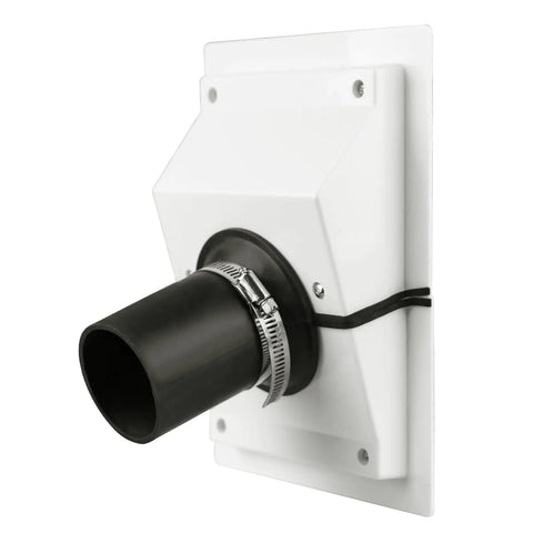 Slick White Wall Penetration Cover Kit For Ac Line Sets With Split Design To Hide Pipes Close Up showing gray rubber gaskets and black pipe