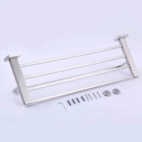 24 Inch Stainless Steel Bathroom Towel Rack And Shelf Wall Mount With Towel Bars All Metal SUS 304 Brushed Finish with installation kit