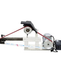 Garage Beast Variable Speed Belt Sander And Metal Polisher With A Wide 72 To 82 Inch Sanding Belt and 3 Grinding Wheels Paired With A Rock Solid Base 110V side view showcasing motor and sanding belt.