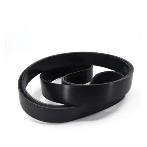 Up Your Ride Game With This Premium Automotive AC Fan Belt V Ribbed PK Series Drive Belt For Smooth Engine Performance And Reliable Air Conditioning Power In Any Car Or Truck Setup Today, black PK ribbed belt coiled on white background