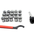 Pro Grade MT3 Shank ER32 Chuck Spanner Set With 15 Pcs Collets M12 Holder For Milling And Lathe shown with spanner