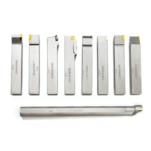 Beefed Up 1 Inch Shank Heavy Duty Indexable Carbide Lathe Tool Holder Set With Boring Bar 9 Pieces CNC Nickel Plated Insert Holders