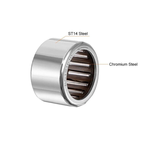 Angled front view of uxcell RC121610 needle roller bearing, one-way, 3/4 in bore, 1 in OD, 5/8 in width, 2 pcs