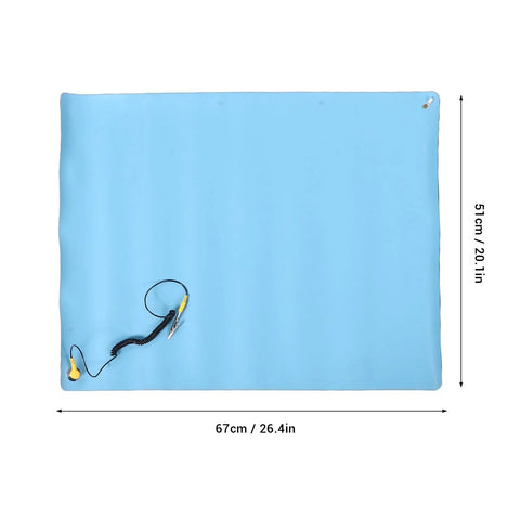 Anti-static ESD mat in blue with grounding wire, 26.4 x 20.1 inches