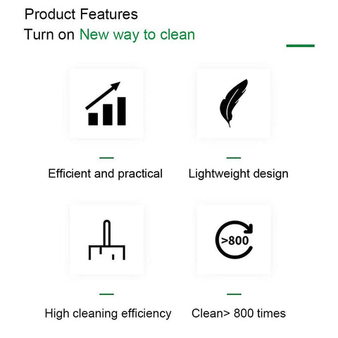 Blue and white fiber optic cleaner pen product features grid showing efficient, lightweight design and >800 cleans